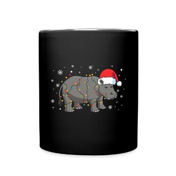 Hippopotame avec bonnet de Père Noël - Mug uni - noir - Devant
