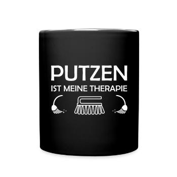 Putzen ist meine Therapie lustige Hausfrau Sprüche - Tasse einfarbig - Schwarz - Vorne
