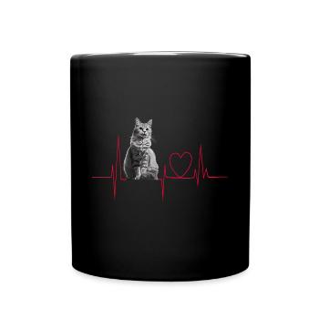 Katzen Herzschlag Geschenk - Tasse einfarbig - Schwarz - Vorne