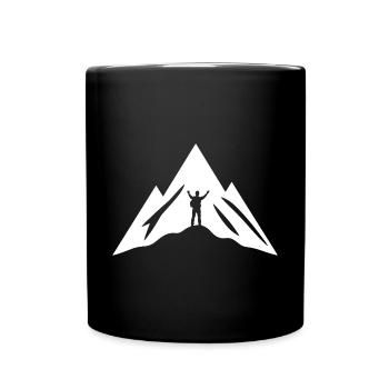 Mountaineer with mountain silhouette - Full Colour Mug - black - Front