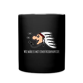 Indianer Häuptling Friedenspfeife rauchen - Tasse einfarbig - Schwarz - Vorne