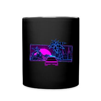 Retrowave sports car palm trees Vaporwave 80s - Full Colour Mug - black - Front
