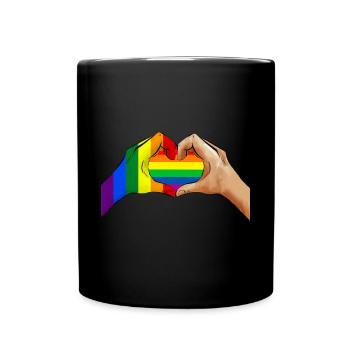 Hände mit Herz Flagge Pride LGBT - Tasse einfarbig - Schwarz - Vorne