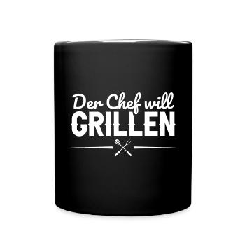 Der Chef will grillen BBQ Grill Geschenk - Tasse einfarbig - Schwarz - Vorne
