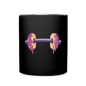 Workout mit Donuts Hantel - Tasse einfarbig - Schwarz - Vorne