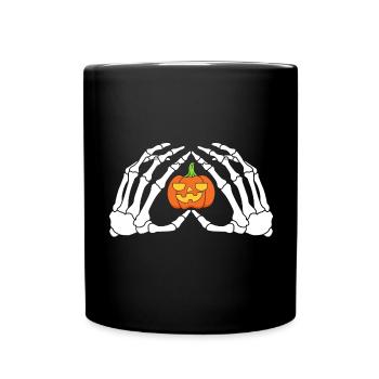 The hands of a skeleton with the pumpkin Halloween - Full Colour Mug - black - Front