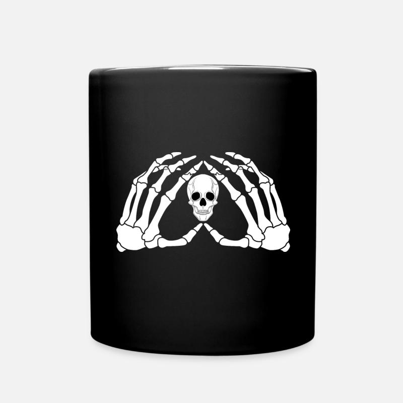 Die Hände eines Skeletts mit dem Totenschädel - Tasse einfarbig - Schwarz