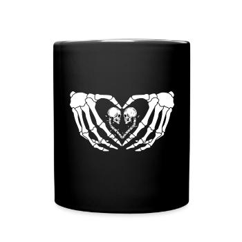 Skeletal lovers in skeleton hands in heart - Full Colour Mug - black - Front