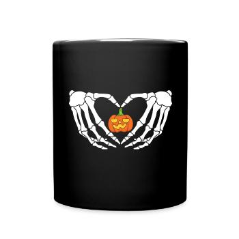 Skelett Hände Kürbis Pumpkin Love Halloween - Tasse einfarbig - Schwarz - Vorne