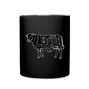 Lustige Rindfleischschnitte Diagramm I BBQ Metzger - Tasse einfarbig - Schwarz - Vorne
