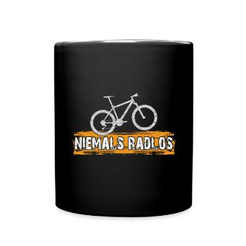 Niemals Radlos - Bikermotiv lustiger Bikerspruch - Tasse einfarbig - Schwarz - Vorne