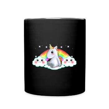 Idée de cadeau Nuages Kawaii Rainbow Unicorn Assis - Mug uni - noir - Devant