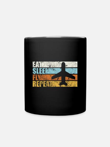 Manger le sommeil répète mouche. Équipage de cabine - Mug uni - noir