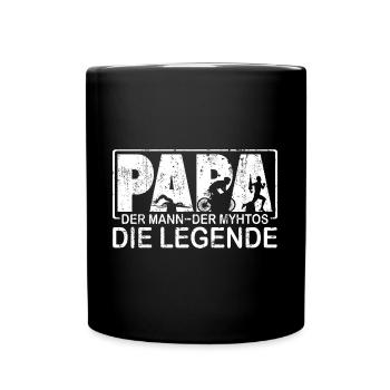 Triathlon Triathlet Papa witziger Legende Spruch - Tasse einfarbig - Schwarz - Vorne