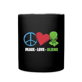 Peace Love Funny extraterrestrial life for a - Full Colour Mug - black - Front