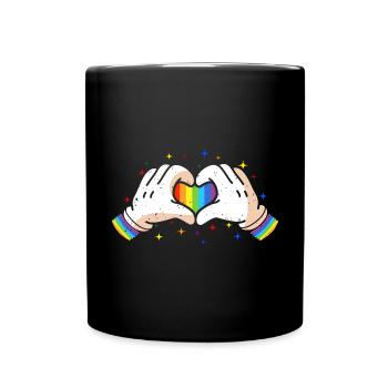 CSD LGBT Hände formen Regenbogen Herz Pride - Tasse einfarbig - Schwarz - Vorne