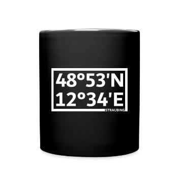 Straubing Koordinaten - Tasse einfarbig - Schwarz - Vorne