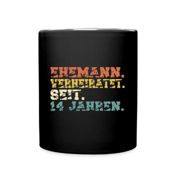 Elfenbeinhochzeit 14 Hochzeitstag Jahre Ehemann - Tasse einfarbig - Schwarz - Vorne