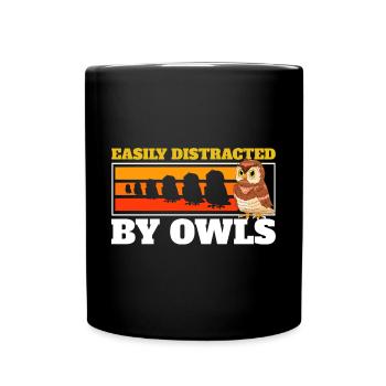 Easily Distracted By Owl Retro Owlet Vintage Bird - Full Colour Mug - black - Front