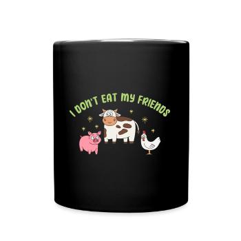 Kuh Huhn Schwein Freunde Design für Veganer - Tasse einfarbig - Schwarz - Vorne