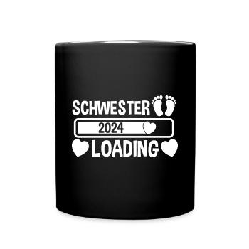 Schwester Loading Baby 2024 - Tasse einfarbig - Schwarz - Vorne
