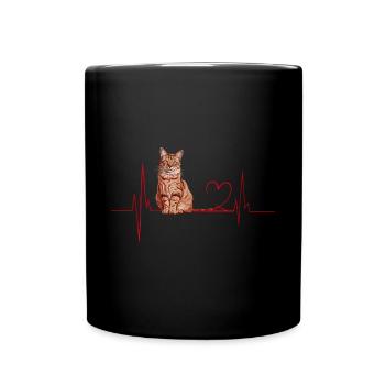 Katzen Herzschlag Geschenk - Tasse einfarbig - Schwarz - Vorne
