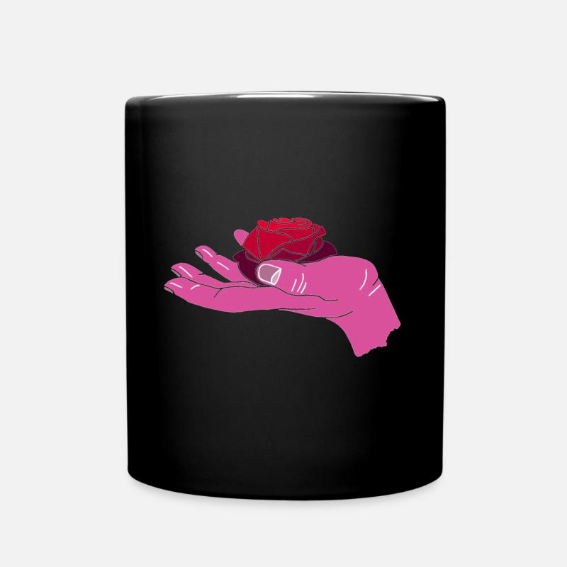 Rose in Hand - Tasse einfarbig - Schwarz