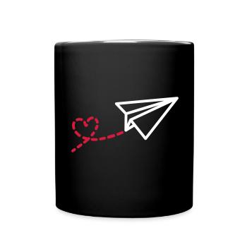 Paperplane avec coeur, avion en papier avec coeur - Mug uni - noir - Devant