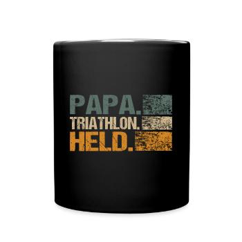 Triathlon Papa Held Spruch - Tasse einfarbig - Schwarz - Vorne