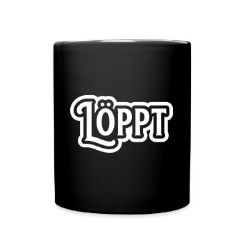 Löppt , eigene Farbwahl des Schriftzuges möglich - Tasse einfarbig - Schwarz - Vorne