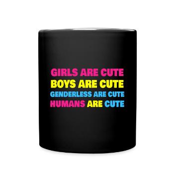 Girls Boys Genderless Humans Are Cute Pansexual - Full Colour Mug - black - Front