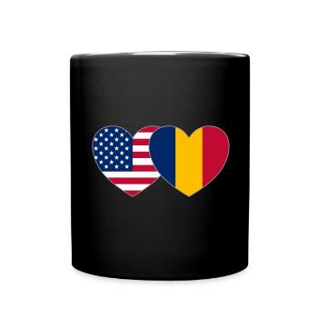 Amerika Rumänien Flagge Herz - Tasse einfarbig - Schwarz - Vorne