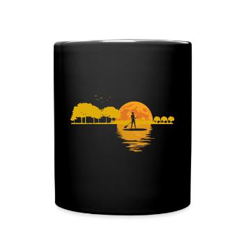 Mond Gitarre See Sonnenuntergang Stand Up Paddle - Tasse einfarbig - Schwarz - Vorne