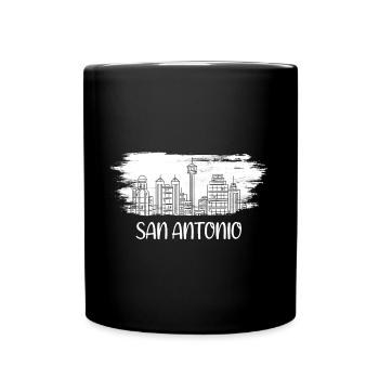 San Antonio Skyline Sketch Design für stolze San - Tasse einfarbig - Schwarz - Vorne