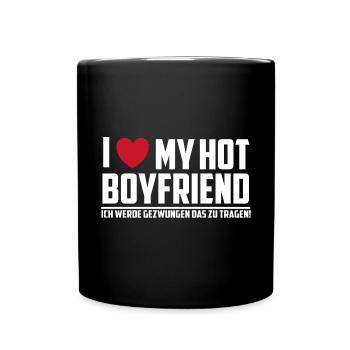 i love my hot boyfriend - Tasse einfarbig - Schwarz - Vorne