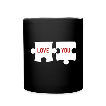 I love you Ich Liebe dich du bist mein Puzzleteil - Tasse einfarbig - Schwarz - Vorne