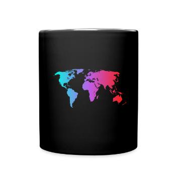 The colorful World Map eine bunte Welt Karte - Tasse einfarbig - Schwarz - Vorne