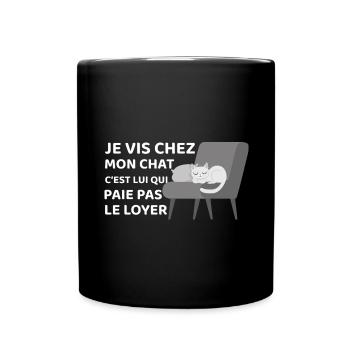 Je vis chez mon chat - cadeau - Mug uni - noir - Devant