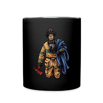 Feuerwehrmann Illustration - Feuerwehr Held - Tasse einfarbig - Schwarz - Vorne
