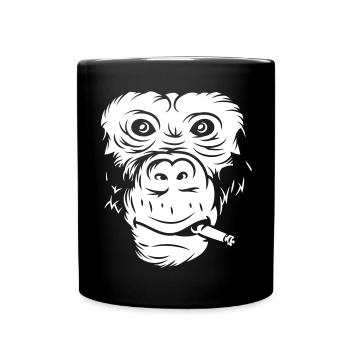 Cooles Affengesicht mit Zigarette - Tasse einfarbig - Schwarz - Vorne