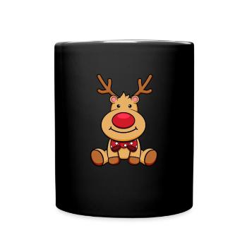 Cute Reindeer Merry Christmas Red Nose Rudolf - Full Colour Mug - black - Front