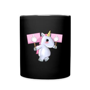 Gehendes Einhorn mit Mittelfinger-Zeichen-Geschenkidee - Tasse einfarbig - Schwarz - Vorne