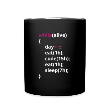 Programmers eat code sleeping funny PHP - Full Colour Mug - black - Front