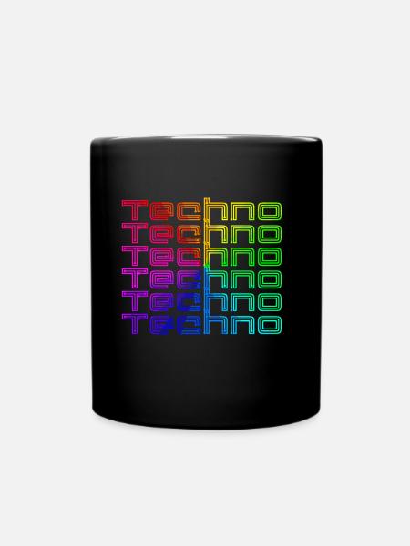 Techno musique basse arc-en-ciel cadeau de néon - Mug uni - noir