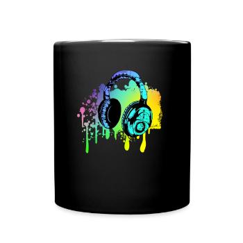 Bunter DJ Kopfhörer - Tasse einfarbig - Schwarz - Vorne