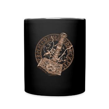 Viking Thor Hammer with clouds and lightning gift - Full Colour Mug - black - Front