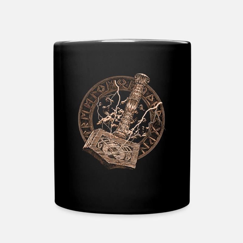 Wikinger Thor-Hammer mit Wolken und Blitz Geschenk - Tasse einfarbig - Schwarz