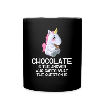Le chocolat est la solution Idée cadeau Licorne - Mug uni - noir - Devant