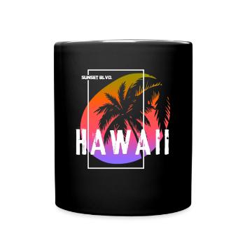 Hawaii Sunset Blvd Summer Palm Trees - Full Colour Mug - black - Front