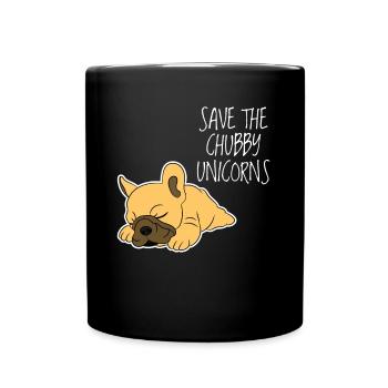 Molliges Einhorn-französische Bulldogge Frenchie Hundegeschenk - Tasse einfarbig - Schwarz - Vorne